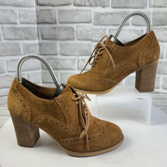 Steve Madden Omyra Women's Size 7.5 Brown Suede Oxford Block Heel Lace Up Bootie - Picture 1 of 12